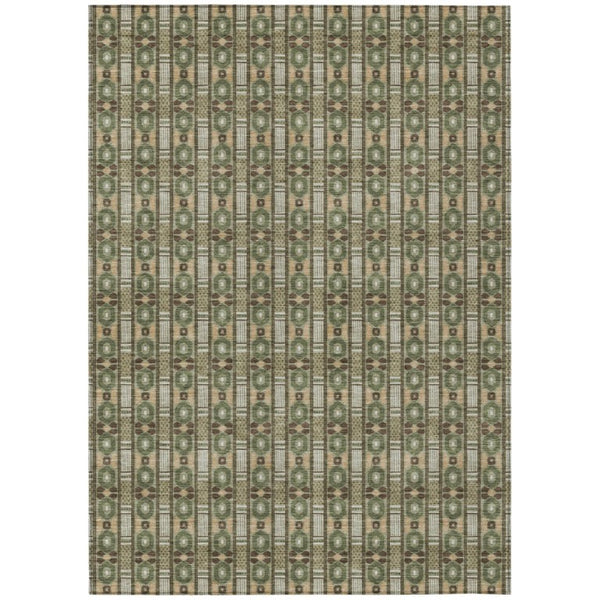 HomeRoots 5x8 Striped Olive Polyester Area Rug Washable Stain Resistant for Patio or Living Room 745032