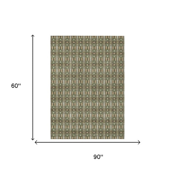 5x8 Striped Olive Polyester Area Rug Washable Stain Resistant for Patio or Living Room