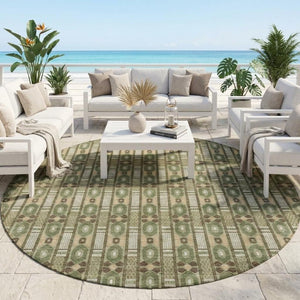 8 Foot Round Striped Polyester Area Rug Washable Indoor Outdoor Patio Family Room
