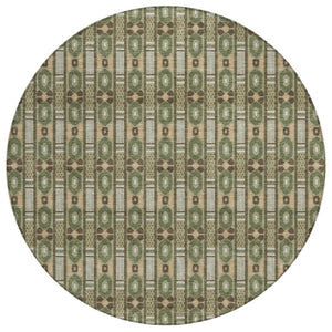 HomeRoots 8 Foot Round Striped Polyester Area Rug Washable Indoor Outdoor Patio Family Room 745033