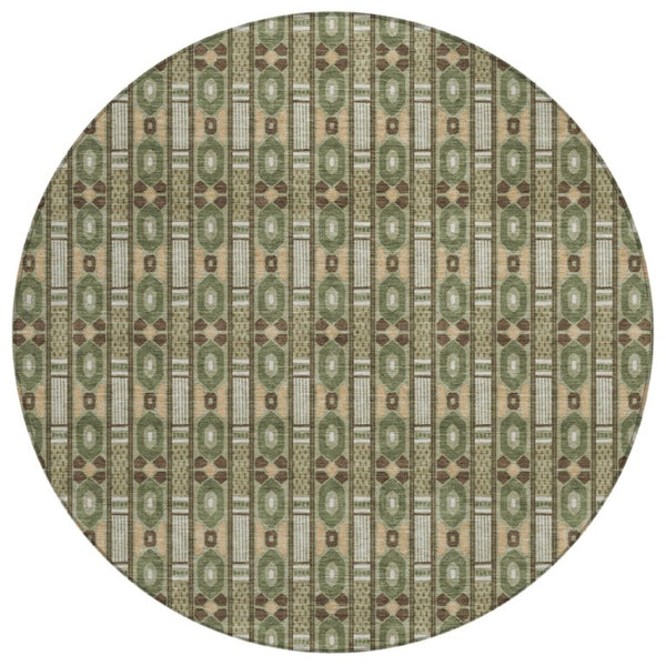HomeRoots 8 Foot Round Striped Polyester Area Rug Washable Indoor Outdoor Patio Family Room 745033