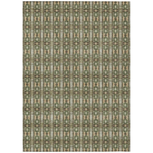 HomeRoots 10 X 14 Olive Striped Polyester Area Rug Washable Stain Resistant Indoor Outdoor 745036