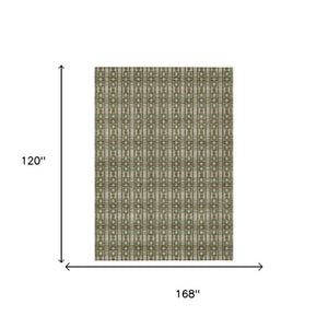 10 X 14 Olive Striped Polyester Area Rug Washable Stain Resistant Indoor Outdoor