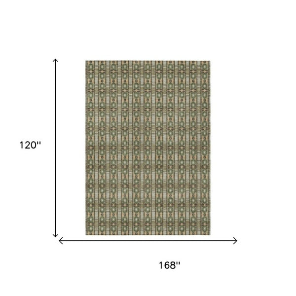 10 X 14 Olive Striped Polyester Area Rug Washable Stain Resistant Indoor Outdoor