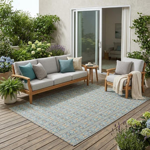 5x8 Teal Silver Striped Polyester Area Rug Washable Stain Resistant Indoor Outdoor
