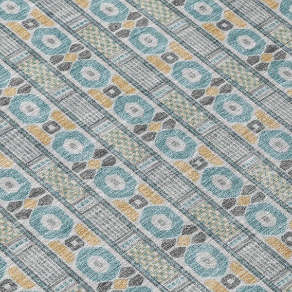 5x8 Teal Silver Striped Polyester Area Rug Washable Stain Resistant Indoor Outdoor