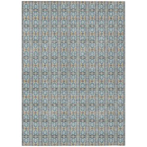 HomeRoots 8x10 Teal Silver Stripe Polyester Area Rug Washable for Patio Porch or Living Room 745046