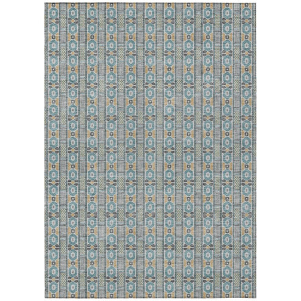 HomeRoots 9 X 12 Teal Silver Stripe Polyester Area Rug Washable Stain Resistant Indoor Outdoor 745047