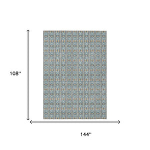 9 X 12 Teal Silver Stripe Polyester Area Rug Washable Stain Resistant Indoor Outdoor