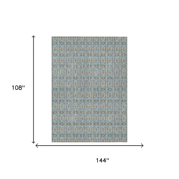 9 X 12 Teal Silver Stripe Polyester Area Rug Washable Stain Resistant Indoor Outdoor
