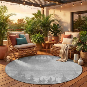 8 Foot Round Floral Polyester Area Rug Stain Resistant for Indoor Outdoor Spaces