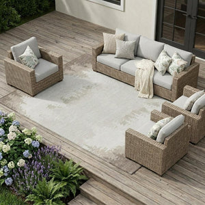 8x10 Ivory Beige Floral Polyester Area Rug Stain Resistant for Patio and Living Room