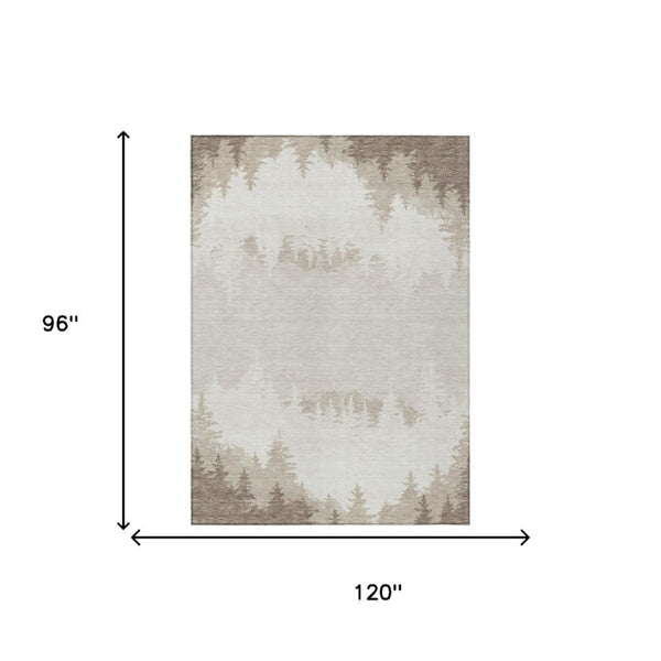 8x10 Ivory Beige Floral Polyester Area Rug Stain Resistant for Patio and Living Room