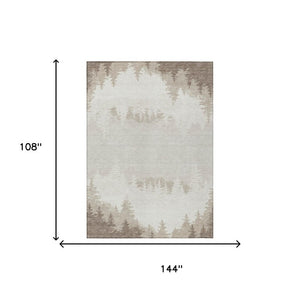 9x12 Ivory Beige Floral Polyester Area Rug Washable Stain Resistant Indoor Outdoor