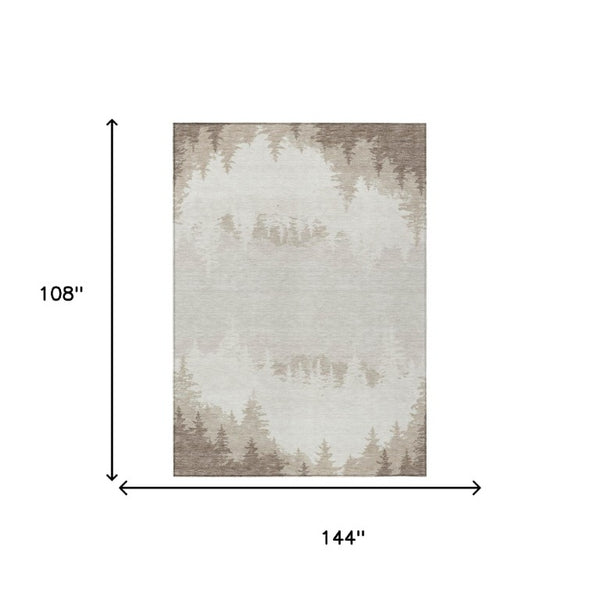 9x12 Ivory Beige Floral Polyester Area Rug Washable Stain Resistant Indoor Outdoor