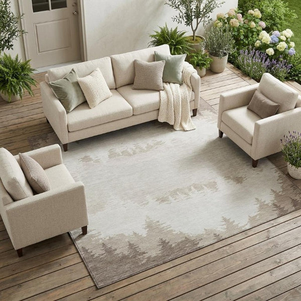 10 X 14 Ivory Beige Floral Polyester Area Rug Washable Stain Resistant Indoor Outdoor
