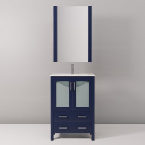 English Elm Navy Bath Vanity 24"W x18.25"D with White Ceramic Top, Chrome Faucet & 22"x32" Mirror, Durable Finish B2731S01284