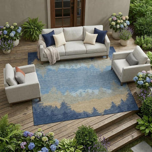 8x10 Floral Navy Polyester Area Rug Washable Stain Resistant Indoor Outdoor Patio