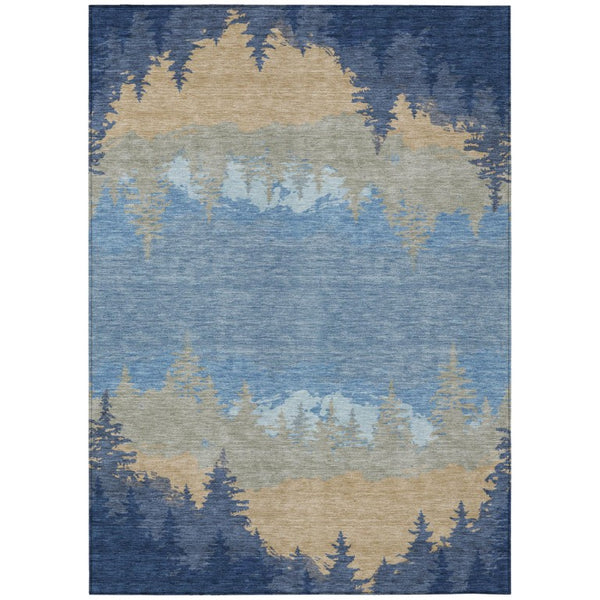 HomeRoots 8x10 Floral Navy Polyester Area Rug Washable Stain Resistant Indoor Outdoor Patio 745076