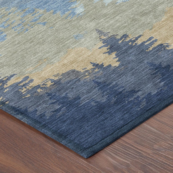 8x10 Floral Navy Polyester Area Rug Washable Stain Resistant Indoor Outdoor Patio