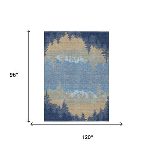 8x10 Floral Navy Polyester Area Rug Washable Stain Resistant Indoor Outdoor Patio