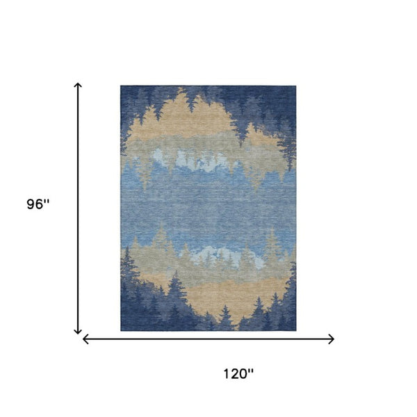 8x10 Floral Navy Polyester Area Rug Washable Stain Resistant Indoor Outdoor Patio