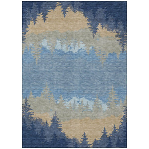 HomeRoots 9x12 Floral Indoor Outdoor Polyester Area Rug Stain Resistant Washable Navy 745077