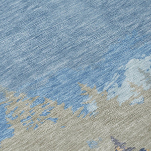 9x12 Floral Indoor Outdoor Polyester Area Rug Stain Resistant Washable Navy
