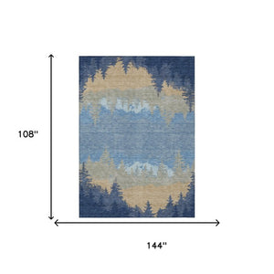 9x12 Floral Indoor Outdoor Polyester Area Rug Stain Resistant Washable Navy