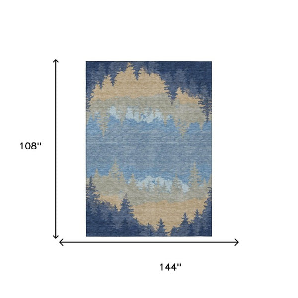 9x12 Floral Indoor Outdoor Polyester Area Rug Stain Resistant Washable Navy