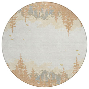 HomeRoots 8 Ft Round Floral Polyester Area Rug Washable Indoor Outdoor Patio and Kitchen 745081