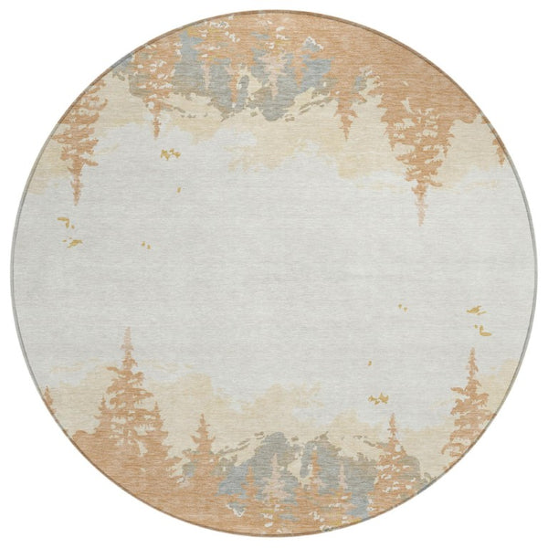 HomeRoots 8 Ft Round Floral Polyester Area Rug Washable Indoor Outdoor Patio and Kitchen 745081