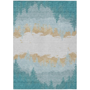 HomeRoots 8x10 Floral Teal Polyester Area Rug Stain Resistant for Patio Porch or Living Room 745094
