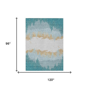 8x10 Floral Teal Polyester Area Rug Stain Resistant for Patio Porch or Living Room