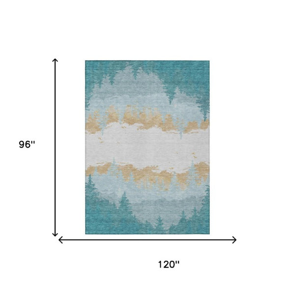 8x10 Floral Teal Polyester Area Rug Stain Resistant for Patio Porch or Living Room