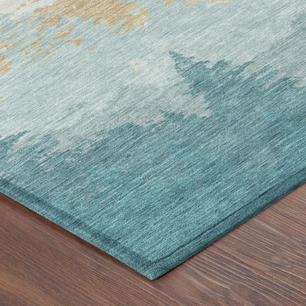 10 X 14 Floral Polyester Area Rug Washable Stain Resistant Teal Indoor Outdoor