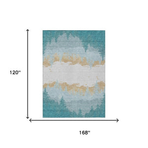 10 X 14 Floral Polyester Area Rug Washable Stain Resistant Teal Indoor Outdoor