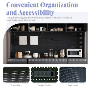 English Elm (assembly Required) Topmax 63w Matte Black Buffet Hutch with Pegboard and Power Outlet N717S000079B