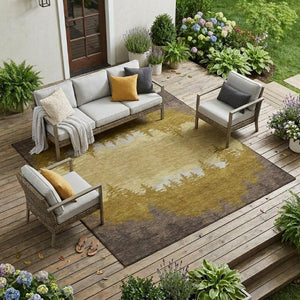 9 X 12 Walnut Gold Floral Polyester Area Rug Stain Resistant Indoor Outdoor Use
