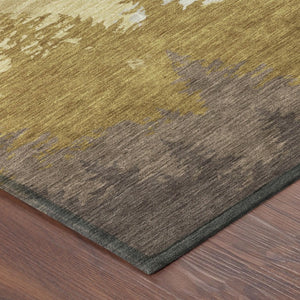 9 X 12 Walnut Gold Floral Polyester Area Rug Stain Resistant Indoor Outdoor Use