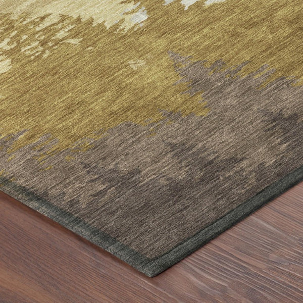9 X 12 Walnut Gold Floral Polyester Area Rug Stain Resistant Indoor Outdoor Use