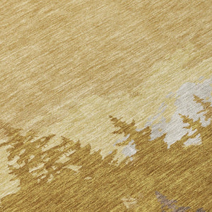 9 X 12 Walnut Gold Floral Polyester Area Rug Stain Resistant Indoor Outdoor Use