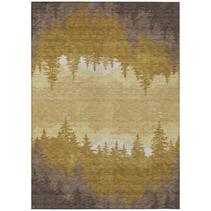 HomeRoots 10 Ft Walnut Gold Floral Polyester Area Rug Stain Resistant for Indoor Outdoor Use 745102