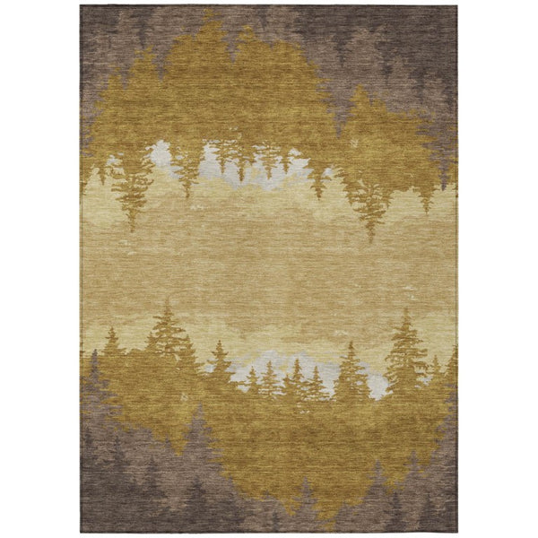 HomeRoots 10 Ft Walnut Gold Floral Polyester Area Rug Stain Resistant for Indoor Outdoor Use 745102
