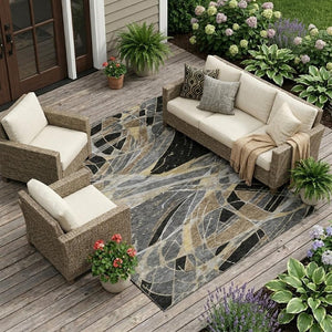 10 X 14 Abstract Polyester Indoor Outdoor Area Rug Washable Stain Resistant Patio
