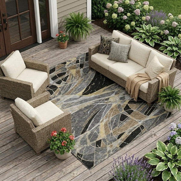 10 X 14 Abstract Polyester Indoor Outdoor Area Rug Washable Stain Resistant Patio
