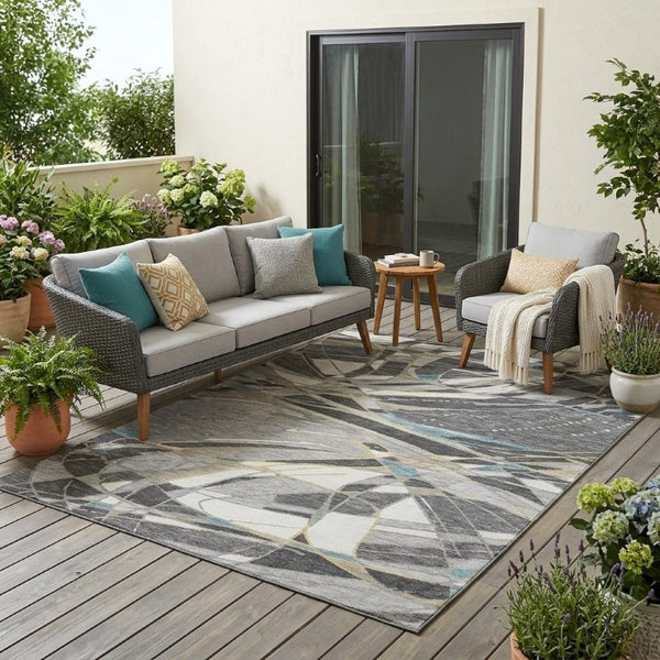 5x8 Gray Graphite Abstract Polyester Area Rug Washable for Indoor Outdoor Use