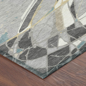 5x8 Gray Graphite Abstract Polyester Area Rug Washable for Indoor Outdoor Use