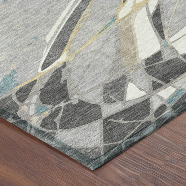 5x8 Gray Graphite Abstract Polyester Area Rug Washable for Indoor Outdoor Use