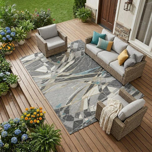8 X 10 Gray Graphite Abstract Polyester Area Rug Washable for Indoor Outdoor Use